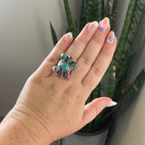 “The Willow” Handmade Sterling Silver, Turquoise & Purple Dream Cluster Adjustable Ring Signed Nizhoni