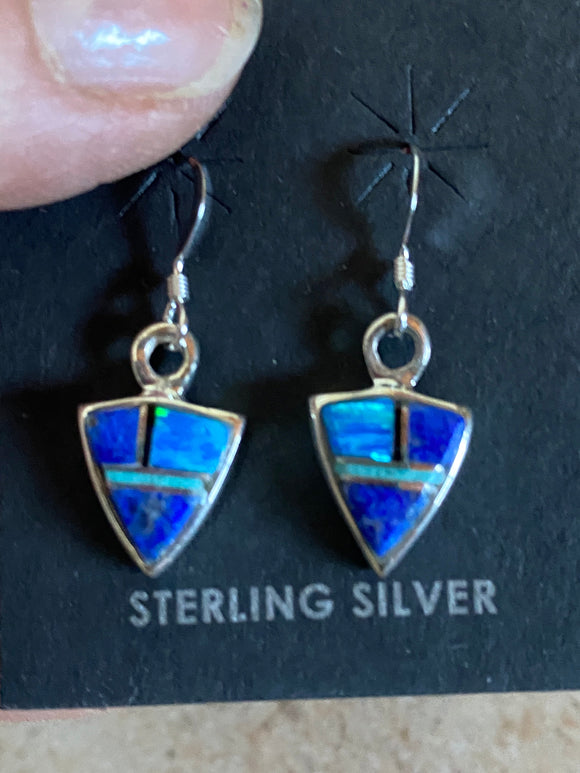 Navajo Lapis, Turquoise, Blue Mini Triangle Dangle Earrings