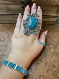 Kingman Turquoise And Sterling Silver Navajo Ring Size 8.5