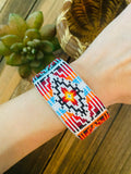 Navajo Made Beaded Leather Bracelet