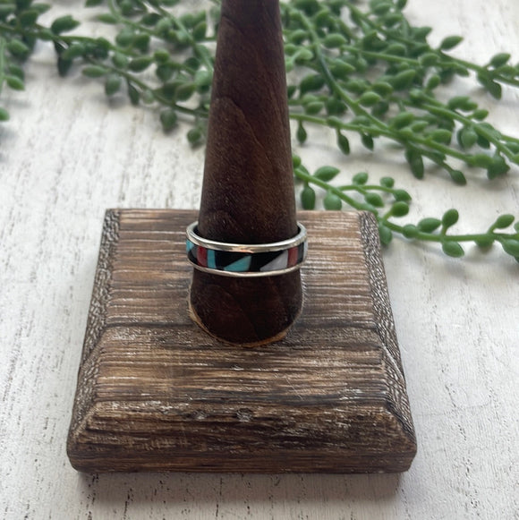 Zuni Sterling Silver Multistone Inlay Stacker Ring