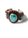 Anthony Skeets Navajo Turquoise, Coral & Sterling Silver Cuff Bracelet Signed