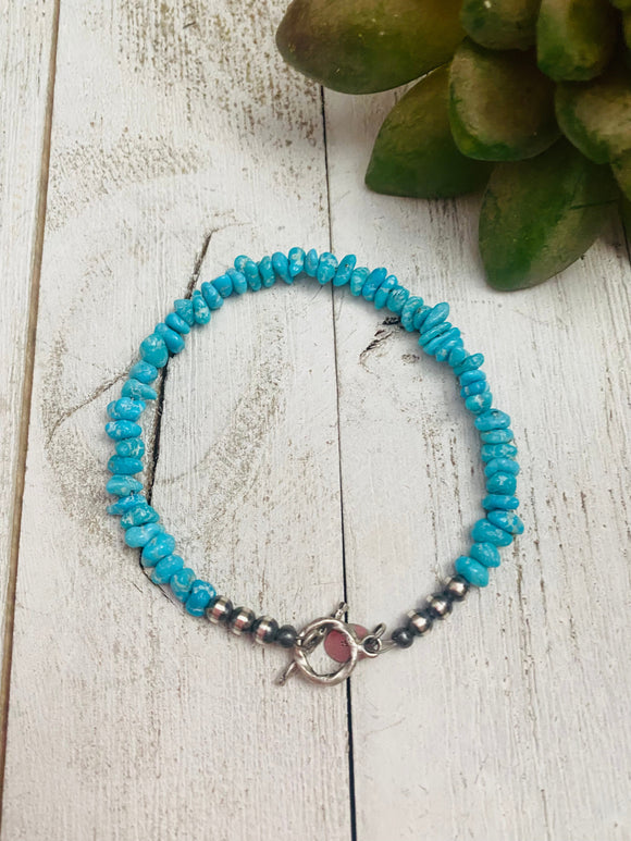 Navajo Turquoise & Sterling Silver Beaded Bracelet