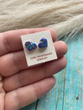 Zuni Sterling Silver & Purple Opal Inlay Heart Stud Earrings