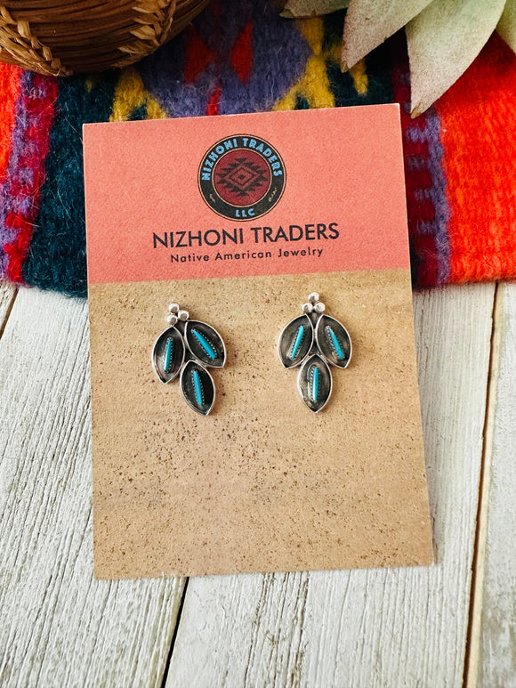 Zuni Turquoise & Sterling Silver Shadowbox Stud Earrings