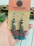 Navajo Turquoise & Sterling Silver Pearl Beaded Tassel Dangle Earrings