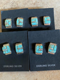 Navajo Turquoise 8 & Sterling Silver Rolled Rectangle Stud Earrings