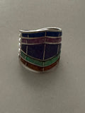 Zuni Sterling Silver Tri Color Opal Inlay  Stacker Ring