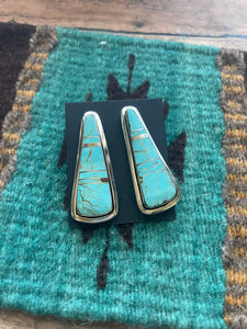 Number 8 Turquoise Inlay & Sterling Silver Triangle Post Earrings