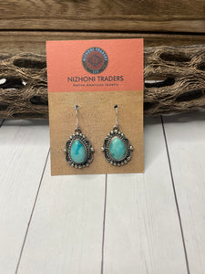 Navajo Sterling Silver & Turquoise Dangle Earrings Signed Sheila Becenti