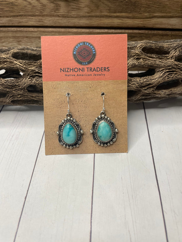 Navajo Sterling Silver & Turquoise Dangle Earrings Signed Sheila Becenti