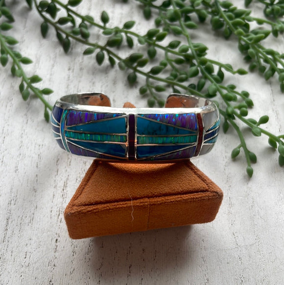 “The Fire Opal Cuff” Sterling Silver Fire Multi Stone Opal Cuff Bracelet