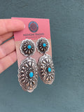 “The “Lainey” Leander Tahe Navajo Sterling Silver & Turquoise Concho Dangle Earrings Signed