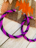 Navajo Handmade Beaded Hoop Earrings- purple