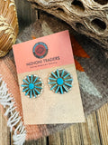 Zuni Sterling Silver & Turquoise Needlepoint Cluster Earrings