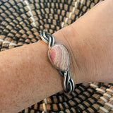 Navajo Sterling Silver And Rhodochrosite Cuff Bracelet