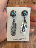 Navajo Sterling Silver Turquoise Feather Dangle Earrings