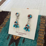 Zuni Inlay Multi Stone & Sterling Silver Dangle Earrings