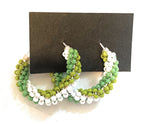 Navajo Handmade Beaded Hoop Earrings- green