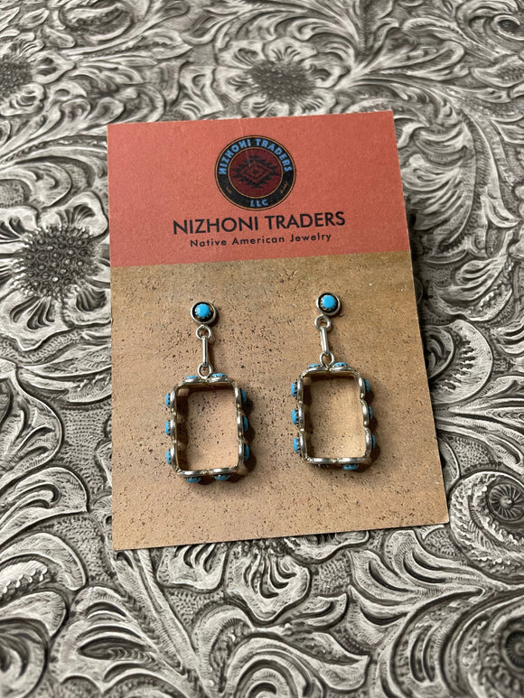 Zuni Turquoise And Sterling Silver Dangle Earrings