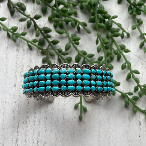 “The 4 Row Turquoise Cuff” Sterling Silver Turquoise Cuff Bracelet