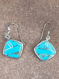 Navajo Turquoise 8 & Sterling Silver Mini Square Dangle Earrings