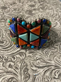 Anthony Skeets Navajo Multi Stone & Sterling Silver Cuff Bracelet Signed