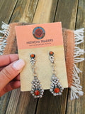 Zuni Sterling Silver & Coral Dangle Earrings