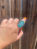 Zuni Sterling Silver & Kingman Turquoise Cluster Ring Signed Valencia Halusewa