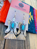 Navajo Turquoise & Sterling Silver Water Bird Dangle Earrings