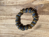 Handmade Recycled Glass Beaded Stretch Bracelet BLUE & GOLD