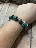 Navajo Sterling Silver Stretchy Natural #8 Turquoise Beaded Bracelet