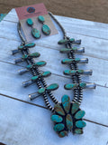 Navajo Sterling Silver & Royston Turquoise Squash Necklace Set Signed