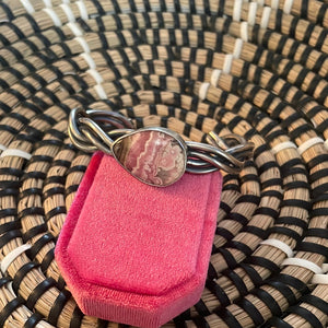 Navajo Sterling Silver And Rhodochrosite Cuff Bracelet