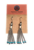 Navajo Turquoise & Sterling Silver Pearl Beaded Tassel Dangle Earrings