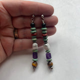 Navajo Sterling Silver And Multi Stone Dangle Beaded Earrings