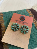 “The Sonoita” Navajo Sterling Silver & Turquoise Cluster Stud Earrings 1”