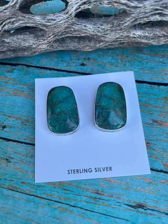 Navajo Sterling Silver & Turquoise Post Earrings Signed P Skeets