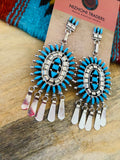 Zuni Sterling Silver & Turquoise Cluster Dangle Earrings