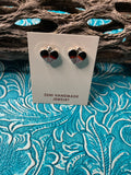 Zuni Sterling Silver, Coral, Onyx, & Mother of Pearl Stud Heart Earrings