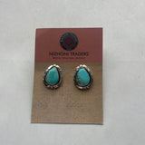 Navajo Turquoise And Sterling Silver Post Triangle Earrings Signed