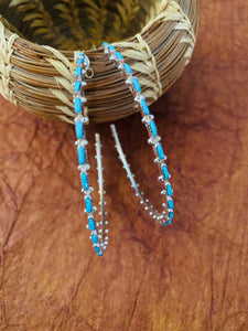 Zuni Turquoise & Sterling Silver Needlepoint Hoop Earrings