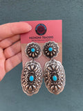 “The “Lainey” Leander Tahe Navajo Sterling Silver & Turquoise Concho Dangle Earrings Signed