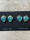 Navajo Turquoise 8 & Sterling Silver Rolled Berry Stud Earrings