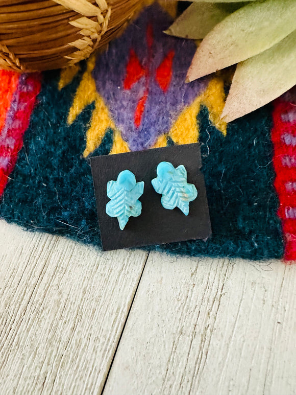 Zuni Hand Carved Turquoise Fetish Lizard Stud Earrings