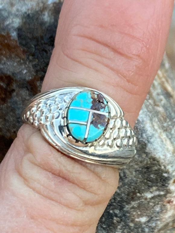 Navajo Turquoise 8 Sterling Silver Ring Sz 5.5