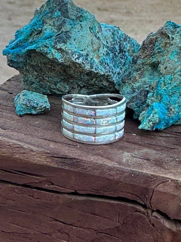 Zuni Sterling Silver White Opal 4 Row Rings