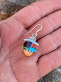 Navajo Turquoise, Orange Spiny Berry Dangle Earrings