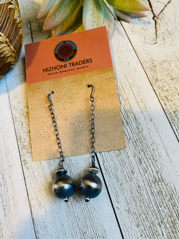 Navajo Pearl Sterling Silver Ball & Chain Dangle Earrings