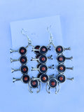 Navajo Orange Spiny and Sterling Silver Blossom Dangle Earrings